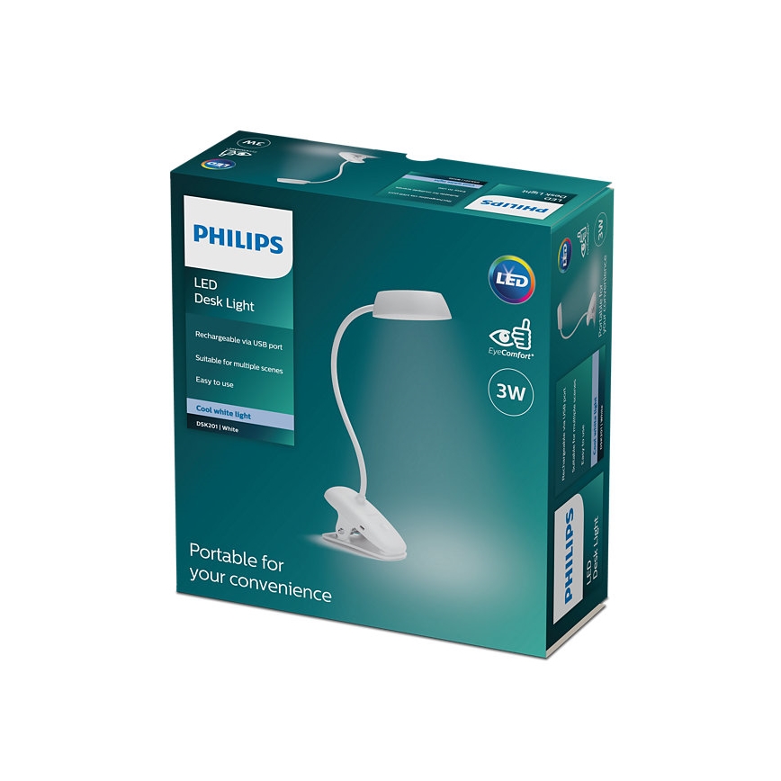 Philips - Lampe LED à intensité variable avec pince DONUTCLIP LED/3W/5V CRI 90 blanche
