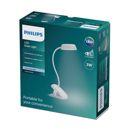 Philips - Dimbare LED-lamp met clip DONUTCLIP LED/3W/5V 1200 mAh CRI 90 wit