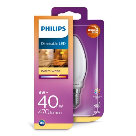 Philips LED Dimbare lamp E14 / 6W / 230V 2200K-2700K WarmGlow