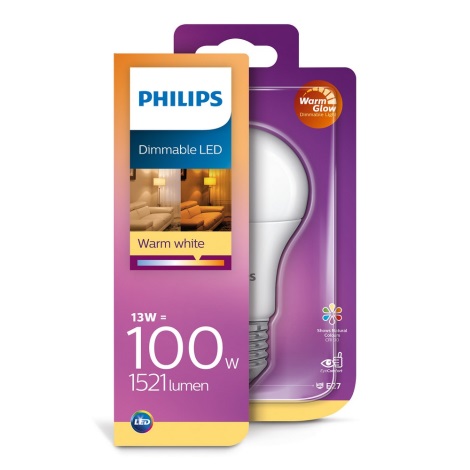 Philips LED Dimbare lamp E27 / 13W / 230V 2200K-2700K WarmGlow