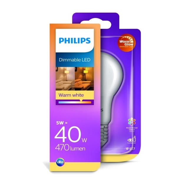 Philips LED Dimbare lamp E27 / 5W / 230V 2200K-2700K WarmGlow