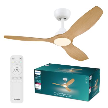 Philips - OLAS dimbare LED-plafondventilator LED/24W/230V Ø 132 cm wit/bruin + afstandsbediening