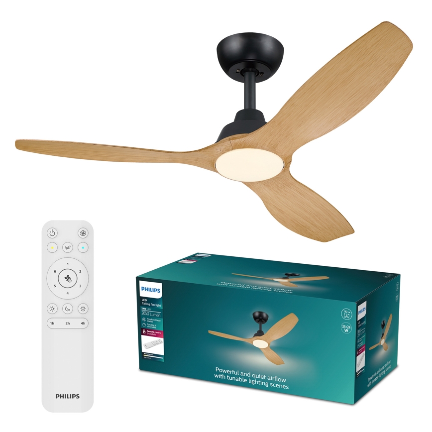 Philips - LED-dimbare plafondventilator OLAS LED/24W/230V Ø 132 cm zwart/bruin + afstandsbediening