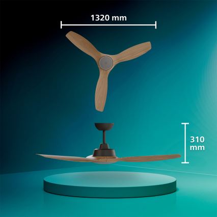 Philips - LED-dimbare plafondventilator OLAS LED/24W/230V Ø 132 cm zwart/bruin + afstandsbediening