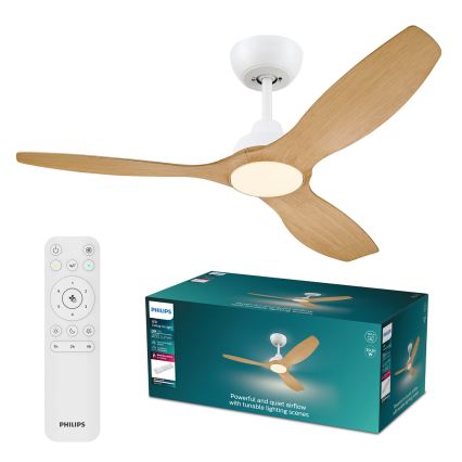 Philips - Ventilateur de plafond LED dimmable OLAS LED/24W/230V Ø 132 cm blanc/marron + télécommande
