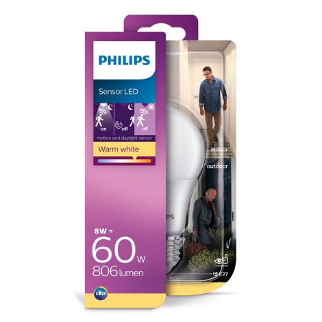 biologisch Ontaarden Gooi Philips LED lamp met bewegingssensor E27 / 8W / 230V 2700K | Lumimania