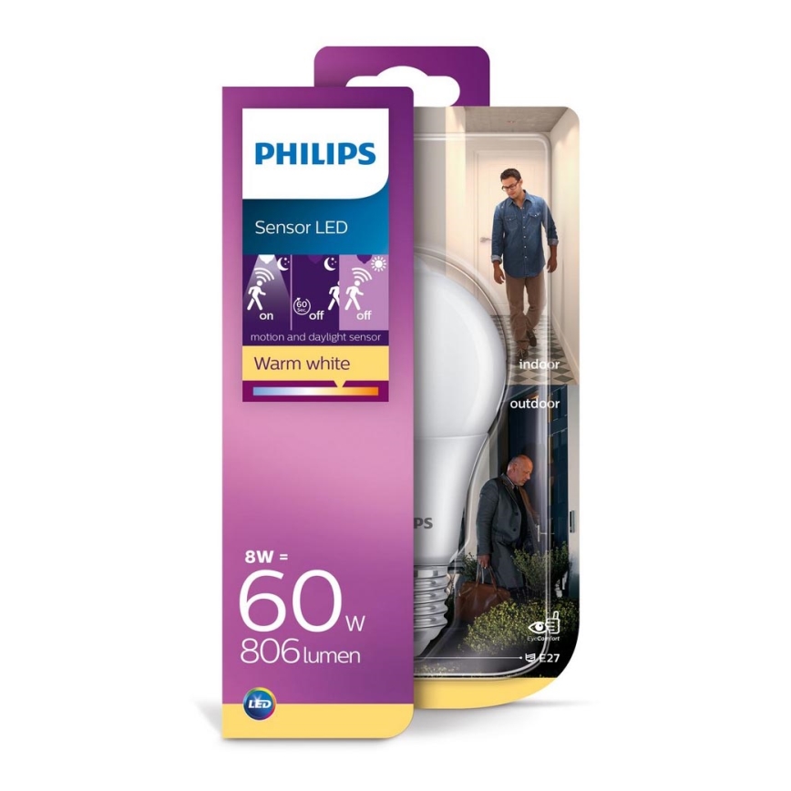 biologisch Ontaarden Gooi Philips LED lamp met bewegingssensor E27 / 8W / 230V 2700K | Lumimania