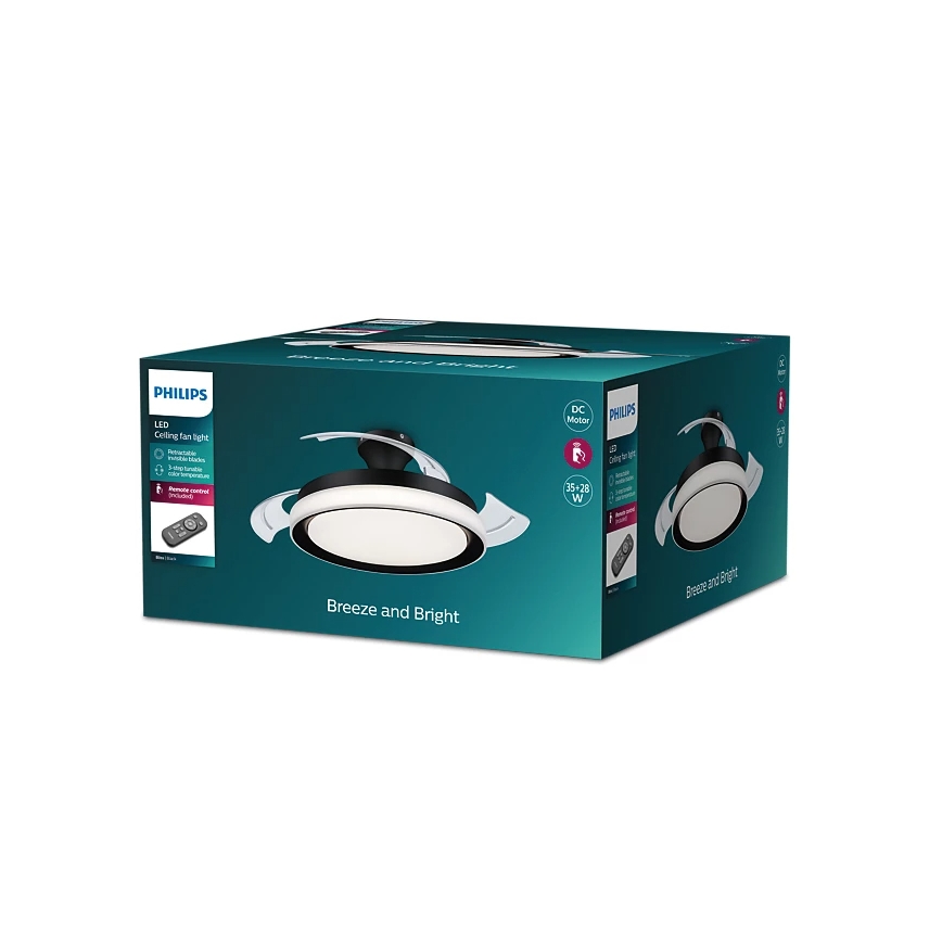 Philips - Plafonnier LED avec ventilateur BLISS LED/35W/230V 5500/4000/2700K noir + télécommande