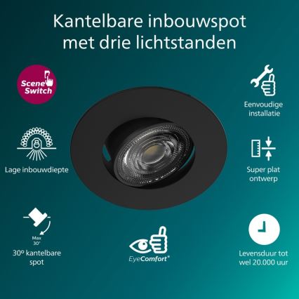 Philips - Plafonnier encastrable dimmable CILANTRO LED/5W/230V 2700K noir