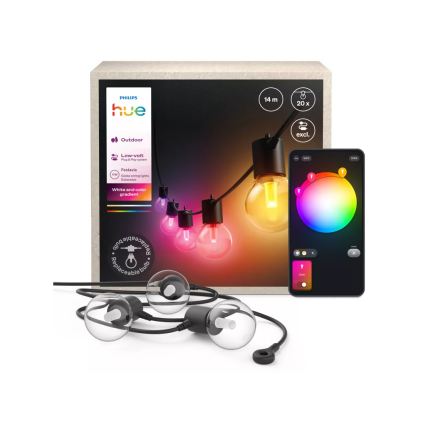 Philips - LED RGBW Verlengbaar dimbaar buitenlichtsnoer Hue FESTAVIA 20xLED 14m IP65