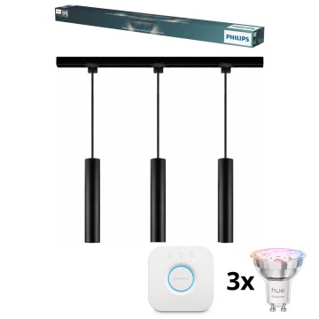 Philips - LED RGBW dimbare hanglamp met kabelophanging voor EASYLINK HUE railsysteem 3xGU10/4,7W/230V 2200-6500K 1m zwart + Hue Bridge
