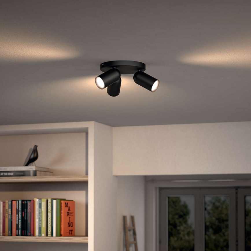Philips - LED RGBW dimbare spot PONGEE 3xGU10/4,8W/230V 3000K zwart + afstandsbediening