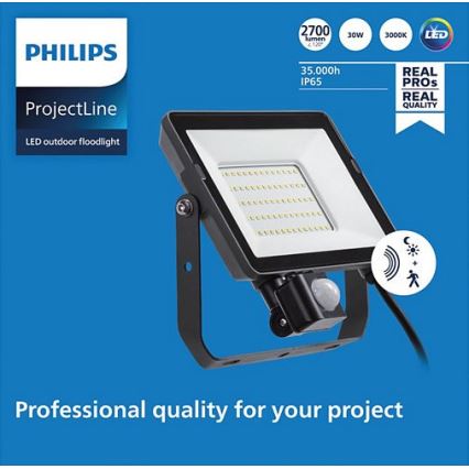 Philips - LED Schijnwerper voor Buiten met Sensor PROJECTLINE LED/30W/230V IP65 3000K