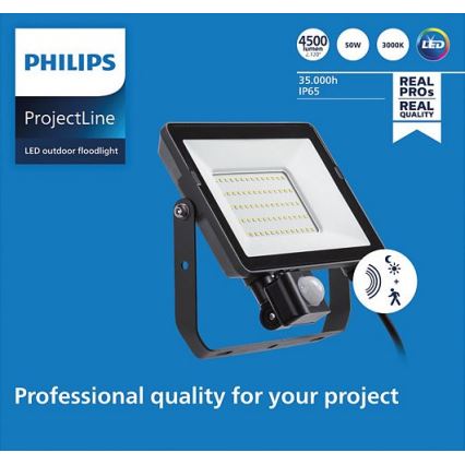 Philips - LED Schijnwerper voor Buiten met Sensor PROJECTLINE LED/50W/230V IP65 3000K