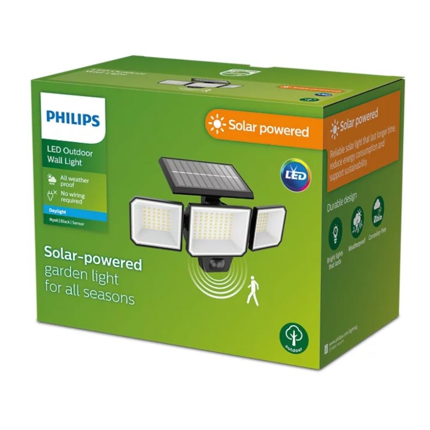 Philips -  LED Solar wand Schijnwerper met sensor NYSIL 3xLED/8,7W/3,7V 2000 mAh IP65