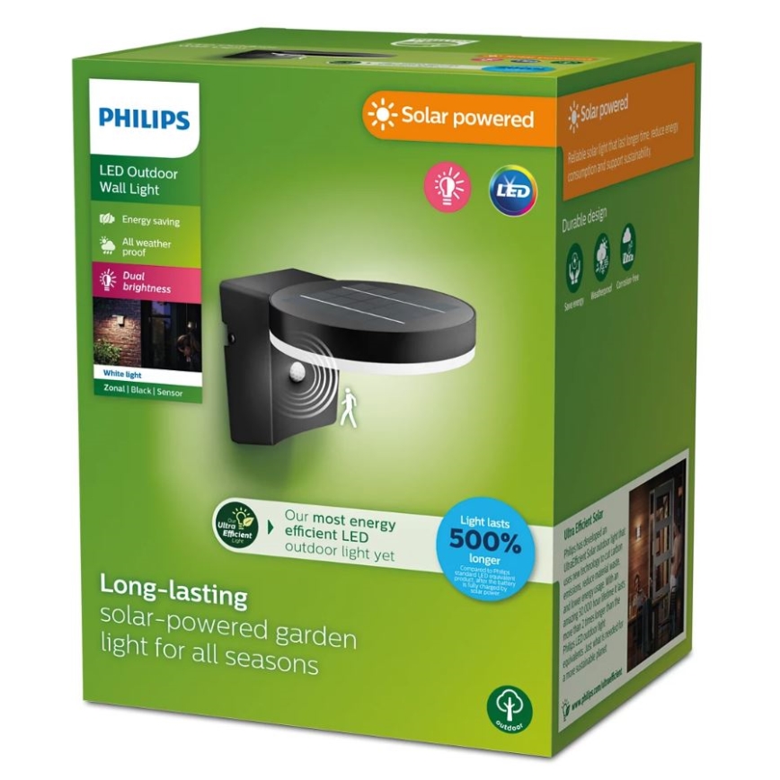 Philips - LED Solar wandlamp met sensor ZONAL LED/1,3W/3,7V 2500 mAh IP44