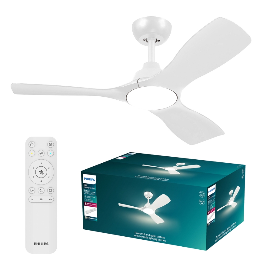 Philips - Ventilateur de plafond LED dimmable OLAS LED/24W/230V Ø 106 cm blanc + télécommande