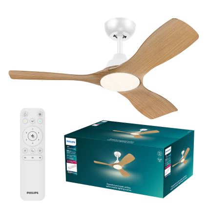 Philips - Ventilateur de plafond LED dimmable OLAS LED/24W/230V Ø 106 cm blanc/marron + télécommande