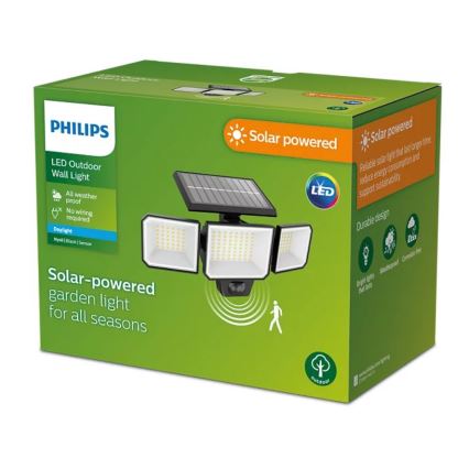 Philips - LED Solar Wandlamp met bewegings- en schemersensor NYSIL 3xLED/8,7W/3,7V 2000 mAh IP65