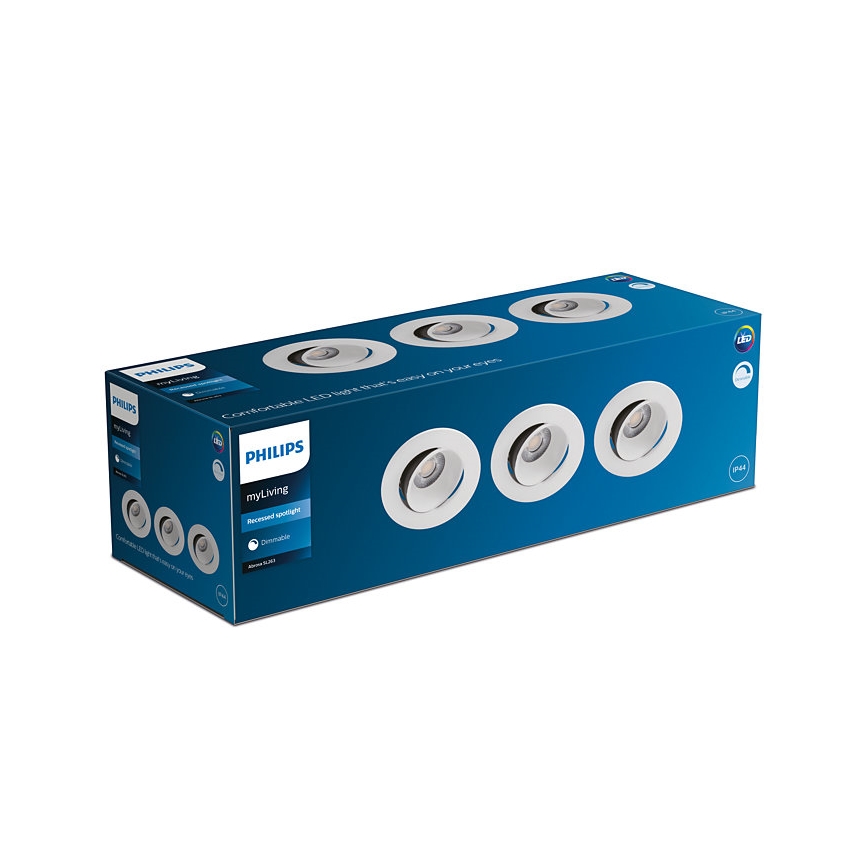 Philips - LOT 3x Éclairage encastrable de salle de bain à intensité variable ABROSA LED/9W/230V IP44