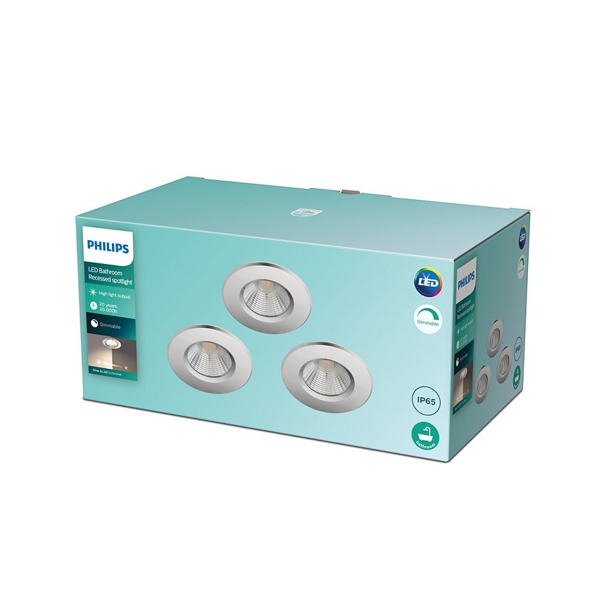 Philips - LOT 3x Spot à intensité variable salle de bain DIVE 1xLED/5,5W/230V IP65