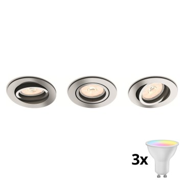 Philips - LOT de 3 spots encastrables LED RGBW dimmables 1xGU10/4,8W/230V chrome brillant + télécommande