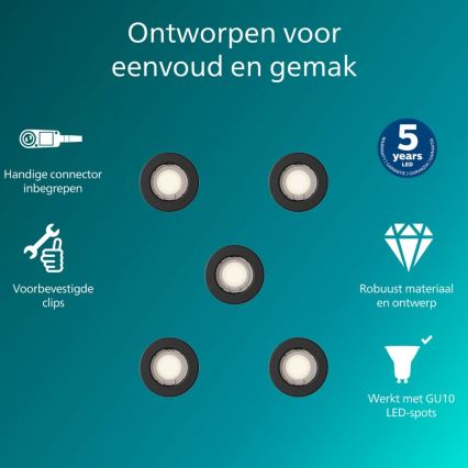 Philips - Lot de 5 spots encastrés PERIDOT 1x GU10/7W/230V, noir
