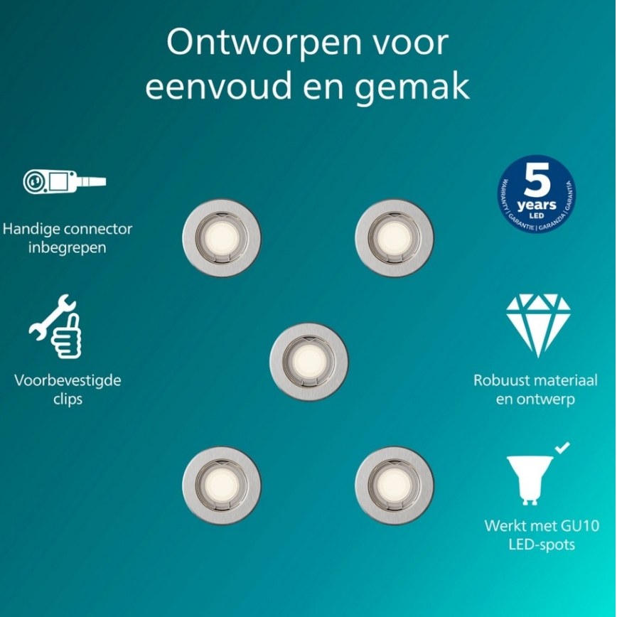 Philips - Lot de 5 spots encastrés PERIDOT 1xGU10/7W/230V argentés