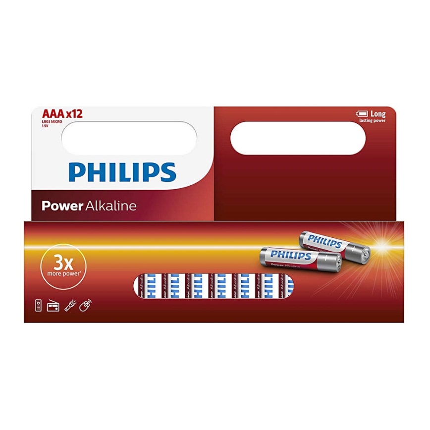 Philips LR03P12W/10 - 12 st. Alkaline batterij AAA POWER ALKALINE 1,5V 1150mAh