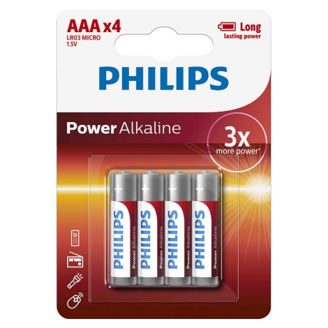 Philips LR03P4B/10 - 4 st. Alkaline batterij AAA POWER ALKALINE 1,5V 1150mAh