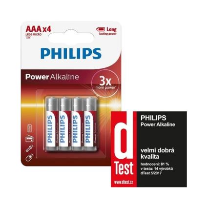 Philips LR03P4B/10 - 4 st. Alkaline batterij AAA POWER ALKALINE 1,5V 1150mAh