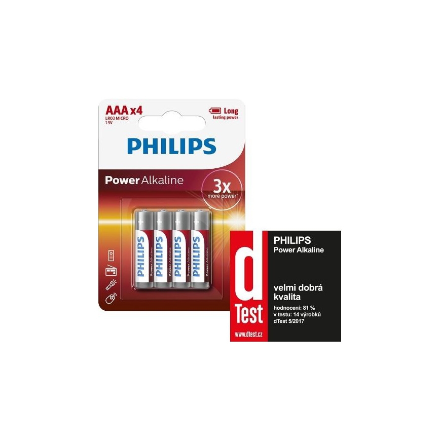 Philips LR03P4B/10 - 4 st. Alkaline batterij AAA POWER ALKALINE 1,5V 1150mAh