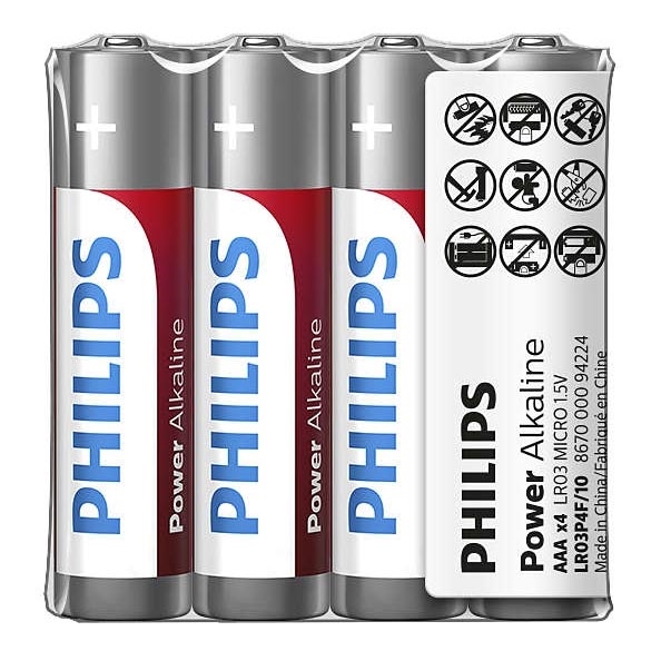 Philips LR03P4F/10 - 4 st. Alkaline batterij AAA POWER ALKALINE 1,5V 1150mAh