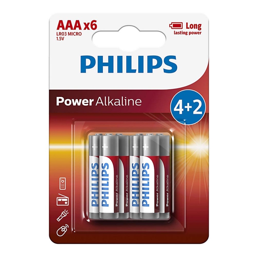 Philips LR03P6BP/10 - 6 st. Alkaline batterij AAA POWER ALKALINE 1,5V 1150mAh