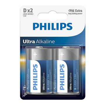 Philips LR20E2B/10 - 2 pc Pile alcaline D ULTRA ALKALINE 1,5V 15000mAh