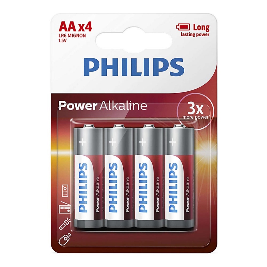 Philips LR6P4B/10 - 4 st. Alkaline batterij AA POWER ALKALINE 1,5V 2600mAh