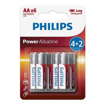 Philips LR6P6BP/10 - 6 st. Alkaline batterij AA POWER ALKALINE 1,5V 2600mAhV