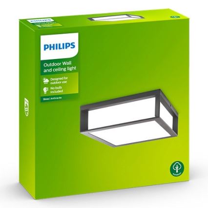 Philips - Plafond Lamp voor Buiten SKIES 2xE27/14W/230V IP44 antraciet