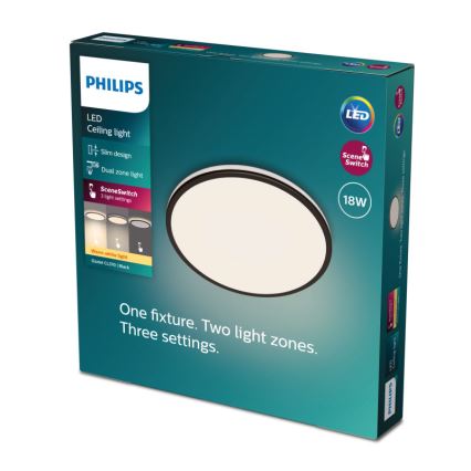 Philips - Plafonnier à intensité variable SCENE SWITCH LED/18W/230V d. 30 cm 2700K noir