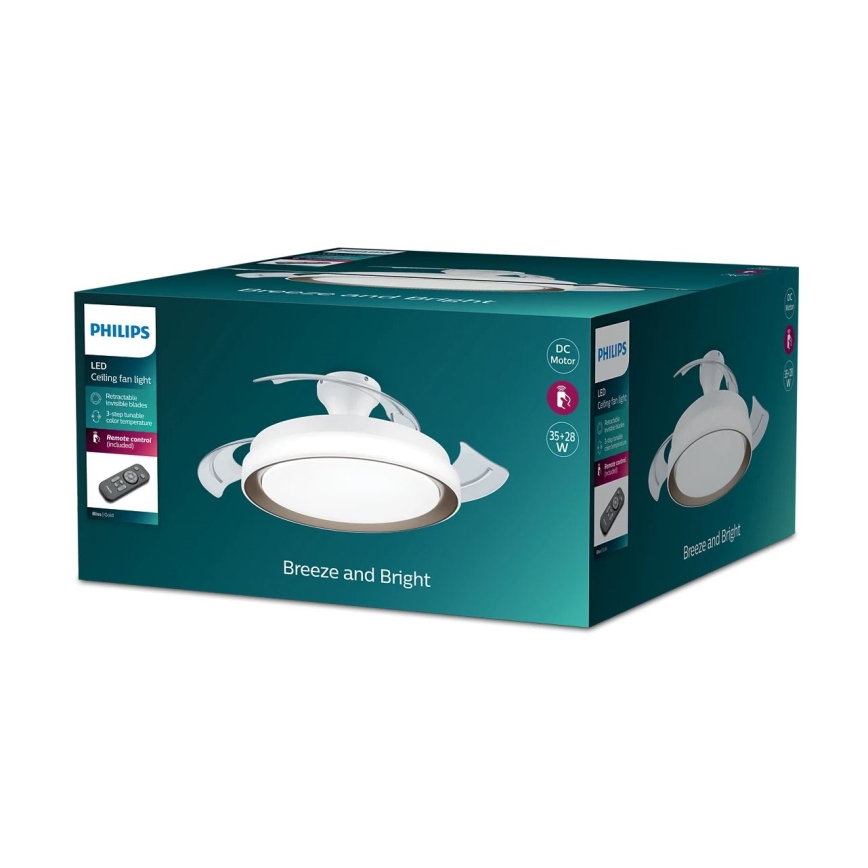 Philips- Plafonnier avec ventilateur LED/35W/230V 5500/4000/2700K + Télécommande doré