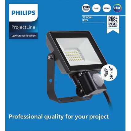 Philips - Projecteur d'extérieur avec détecteur PROJECTLINE LED/20W/230V IP65 4000K
