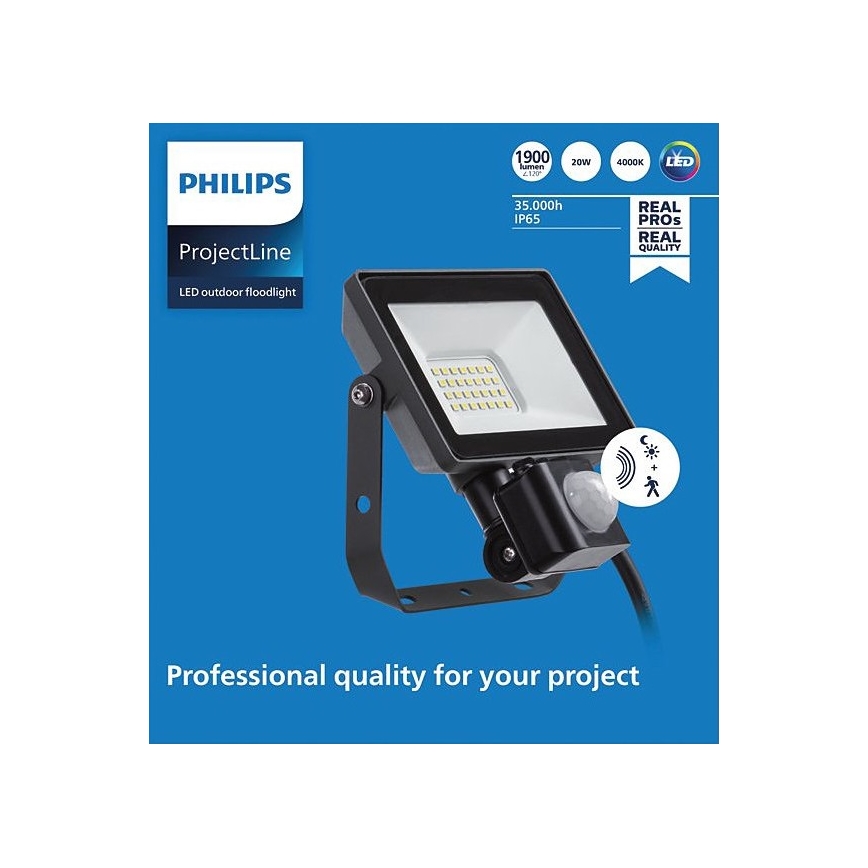 Philips - Projecteur d'extérieur avec détecteur PROJECTLINE LED/20W/230V IP65 4000K