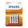 Philips R03L4B/10 - 4 st. Zinkchloride batterij AAA LONGLIFE 1,5V 450mAh