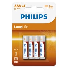 Philips R03L4B/10 - x4 Pile au chlorure de zinc AAA LONGLIFE 1,5V 450mAh