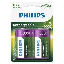Philips R20B2A300/10 - 2 pc Pile rechargeable D MULTILIFE NiMH/1,2V/3000 mAh