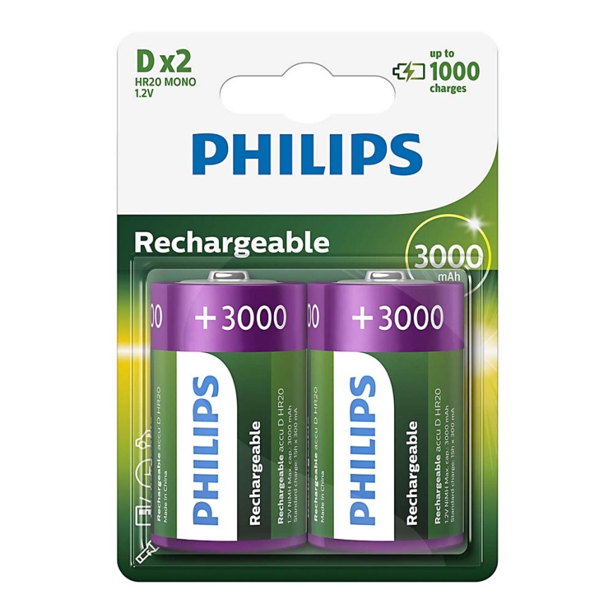 Vreemdeling jurk Hilarisch Philips R20B2A300/10 - 2 st. Oplaadbare batterijen D MULTILIFE  NiMH/1,2V/3000 mAh | Lumimania