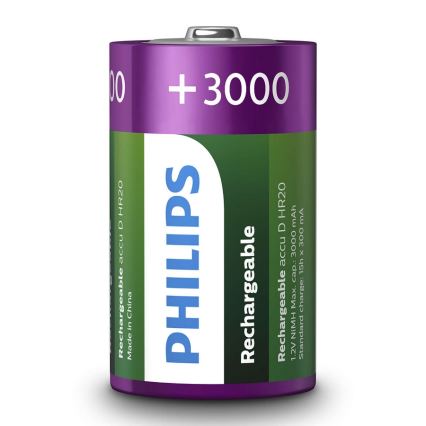 Philips R20B2A300/10 - 2 st. Oplaadbare batterijen D MULTILIFE NiMH/1,2V/3000 mAh