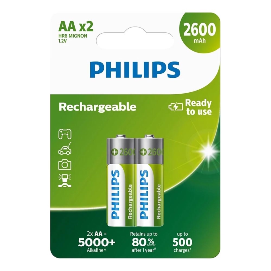 Philips R6B2A260/10 - 2 st. Oplaadbare batterijen AA MULTILIFE NiMH/1,2V/2600 mAh