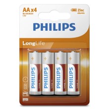 Philips R6L4B/10 - 4 pc Batterie au chlorure de zinc AA LONGLIFE 1,5V 900mAh
