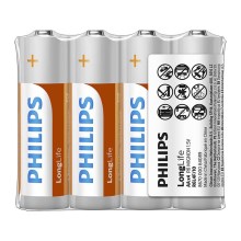 Philips R6L4F/10 - 4 pc Batterie au chlorure de zinc AA LONGLIFE 1,5V